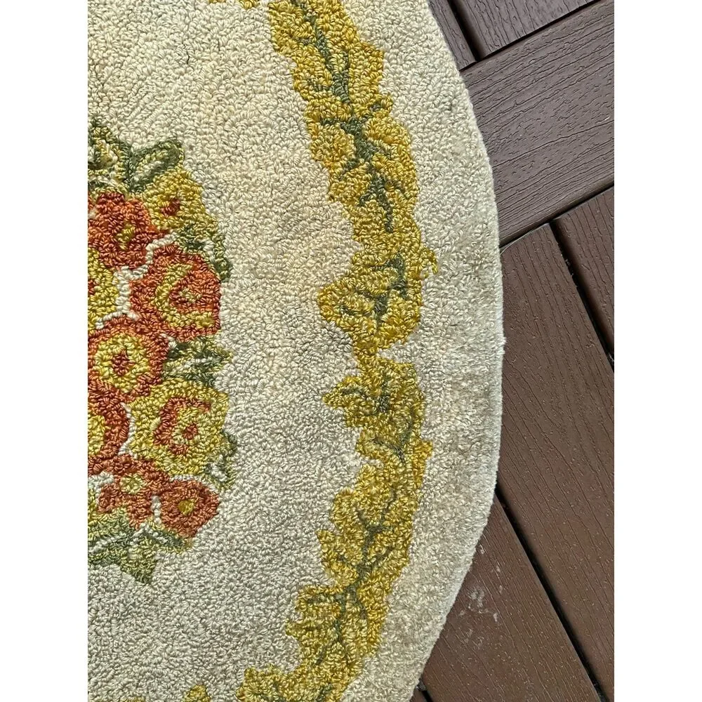 Oval floral hook rug yellow and orange vintage floral hook rug 35